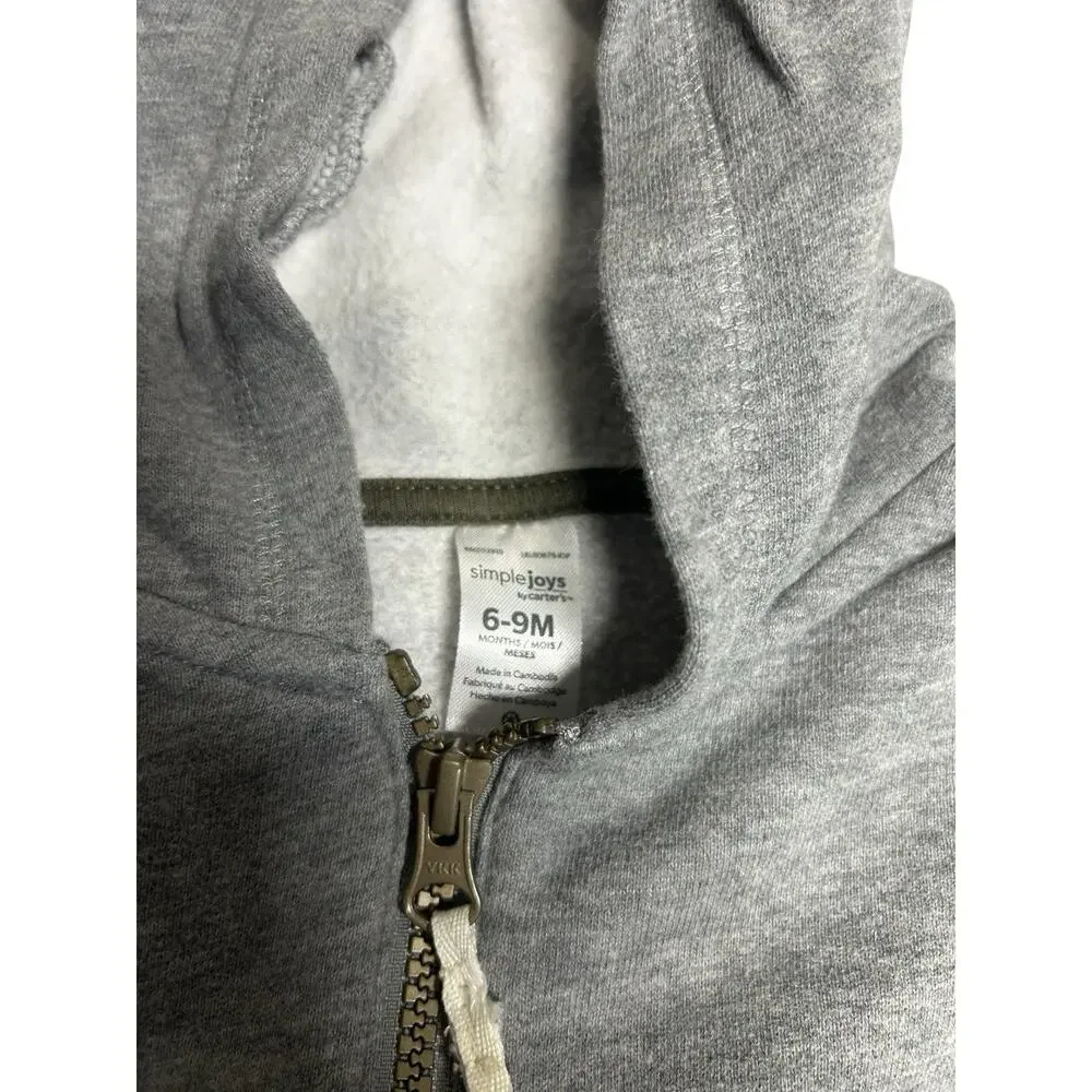 Simple Joys Carter’s Baby Gray Full Zip Hoodie Sweatshirt 6-9M Infant Unisex